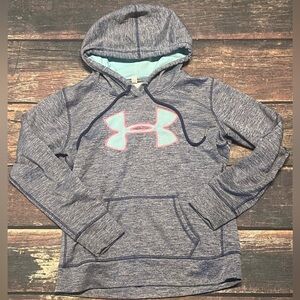 Under Armour Storm Heathered Navy Hoodie with Pink Logo and Teal Lined Hood